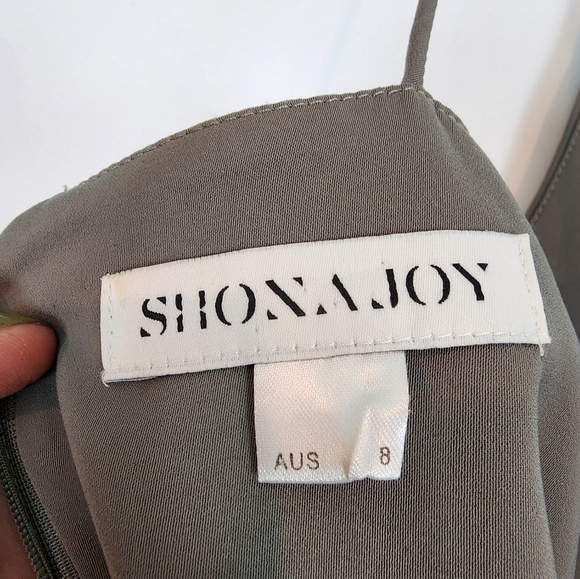 Shona Joy Stellar Drape Dress Charcoal Grey Spaghetti Strap Sweetheart Neck sz 4 - Picture 8 of 14